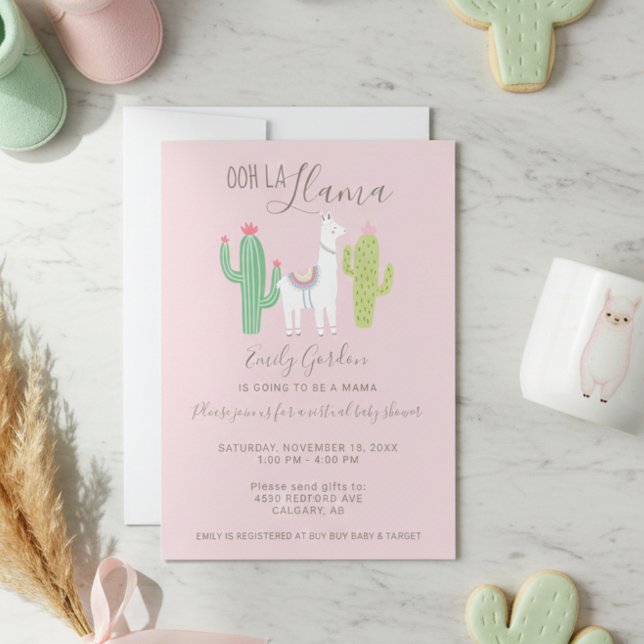 Invitación Ooh La Llama Baby Shower virtual lindo marrón rosa (Subido por el creador)