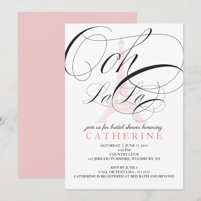Invitación Ooh La Paris France Bridal Shower (Anverso / Reverso)