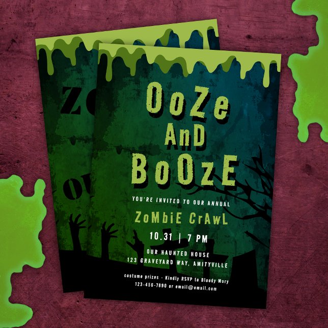 Invitación Ooze Y Booze Scary Halloween Crawaddy Zombie (Subido por el creador)