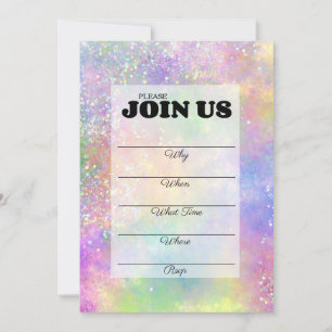 Invitación Opal Brillo Arcoíris Escrito a Mano