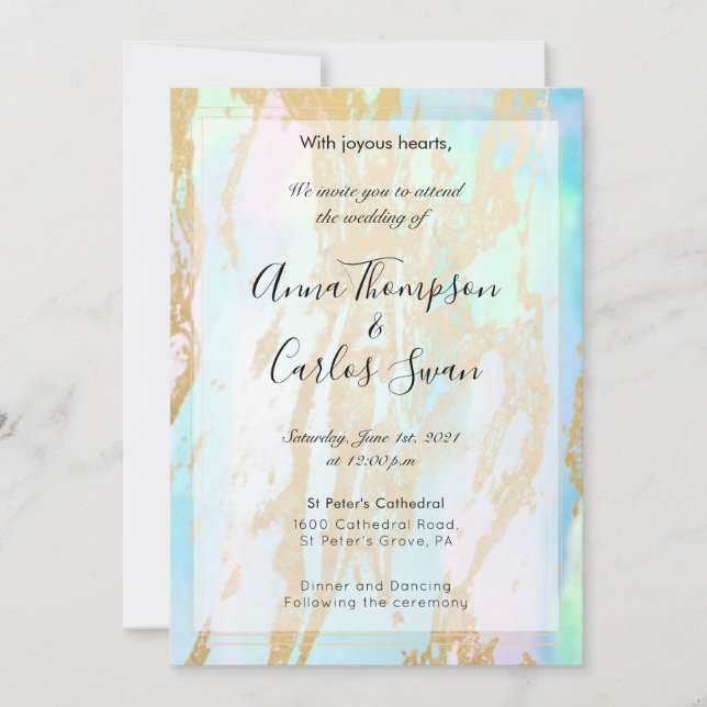 Invitación Opal Gemstone elegante moderno con detalles en oro (Anverso)