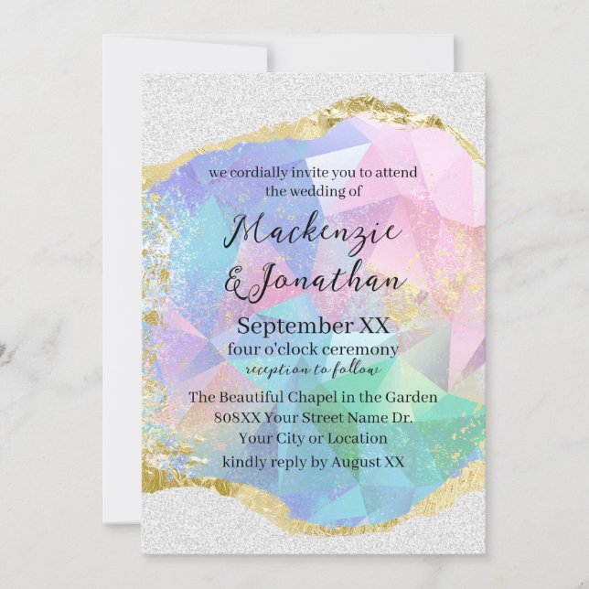 Invitación Opal Piedra Preciosa Glamurosa con Boda de Oro (Anverso)