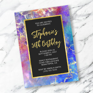Invitación Ópalo de oro azul Magenta 50 cumpleaños