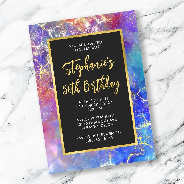 Invitación Ópalo de oro azul Magenta 50 cumpleaños (Subido por el creador)