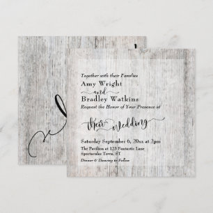 Invitación Opción Cuadrada de Madera Grís Rústica para Boda