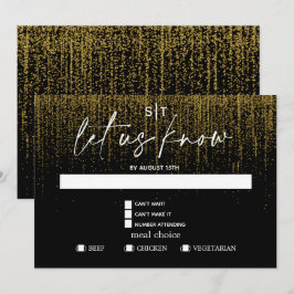 Invitación Opción de comida moderna RSVP Edgy Gold Glitter