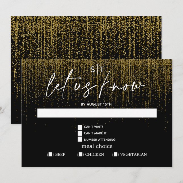 Invitación Opción de comida moderna RSVP Edgy Gold Glitter (Anverso / Reverso)