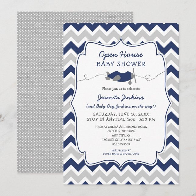 Invitación Open House Boy Baby Shower (Anverso / Reverso)