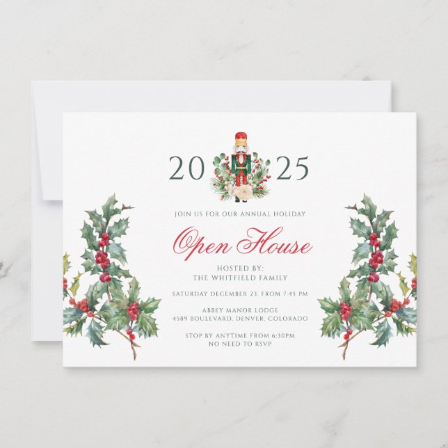 Invitación Open House Party Red Berries Christmas Holiday (Anverso)