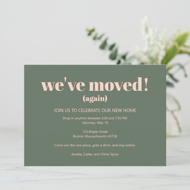 Invitación Open House We've Moved Sage Housewarming Party (Anverso de pie)