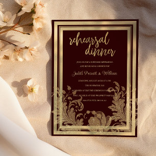 Invitación Ópera de oro burdeos vintage de encaje floral Ensa