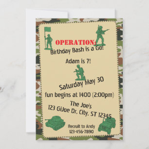 Invitación Operación Cumpleaños Bash Toy Soldado