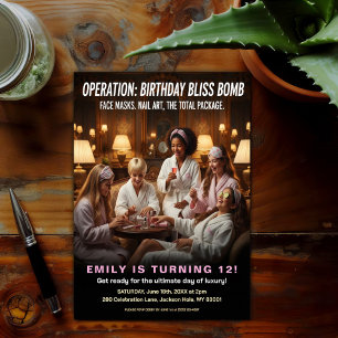 Invitación Operación Fiesta de Spa de Cumpleaños Feliz 
