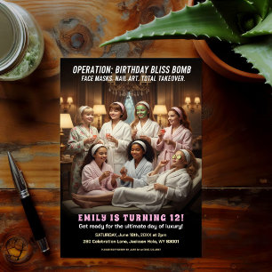 Invitación Operación Fiesta de Spa de Cumpleaños Feliz 