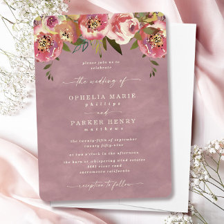Invitación Ophelia Boda Monograma de Cottagecore Floral
