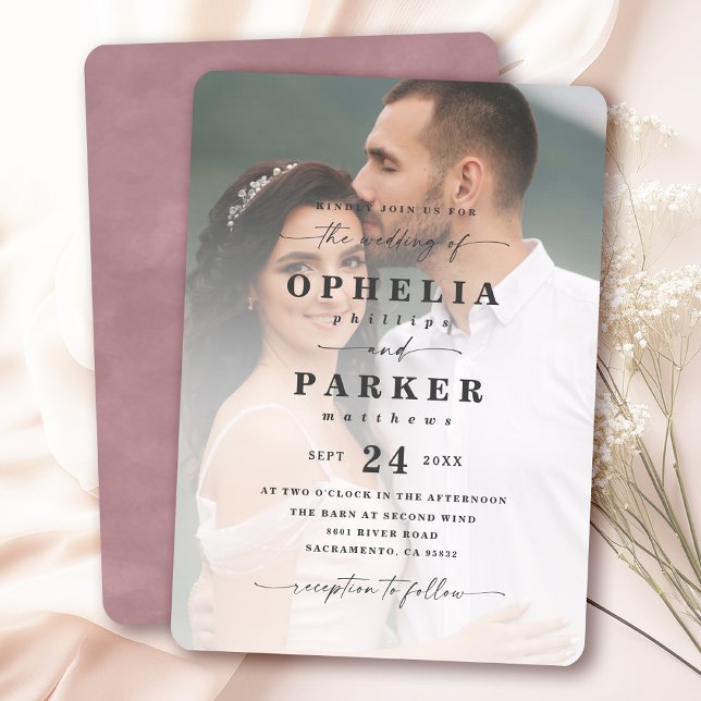 Invitación Ophelia Elegant Script Photo Boda (Say "I DO" to Romantic Watercolor Florals and a Cottagecore Vibe with the Ophelia Wedding Suite.)
