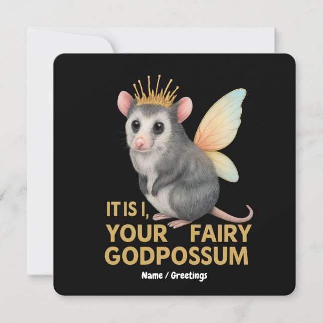 Invitación Opossum de diosa lechera con corona y alas (Anverso)