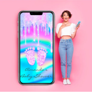 Invitación Óptica del Holograma Unicornio de Baby Shower Girl