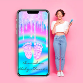 Invitación Óptica del Holograma Unicornio de Baby Shower Girl