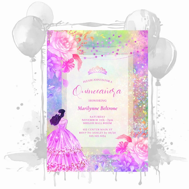 Invitación Óptica Purpurina arcoiris Quinceañera (Subido por el creador)