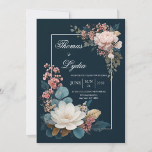 Invitación Opuesto Opulento Floral Rosa Azul Medianoche Boda