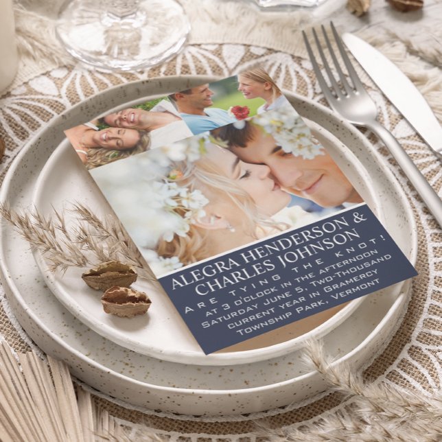 Invitación Opulencia azul Boda de tipografía fotográfica (Subido por el creador)