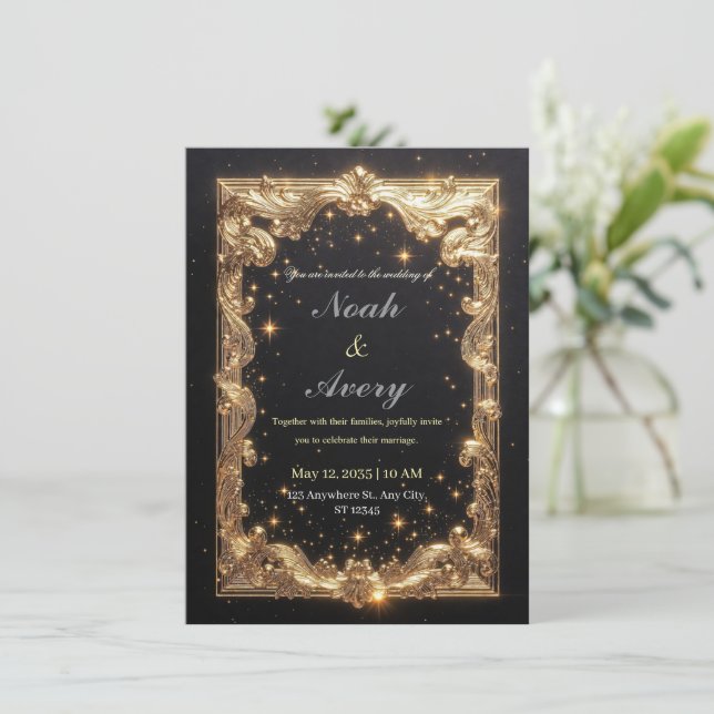 Invitación Opulent Matte Black & Gold Foil Wedding Card Desig (Anverso de pie)