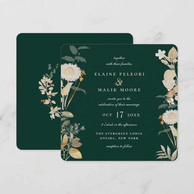 Invitación Opulenta Boda de Jardín Dorado (Anverso / Reverso)