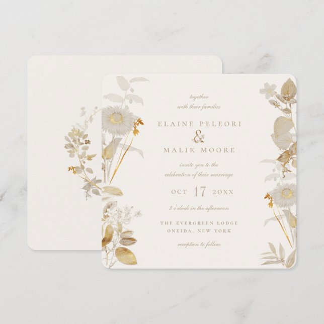 Invitación Opulenta Boda de Jardín Dorado (Anverso / Reverso)