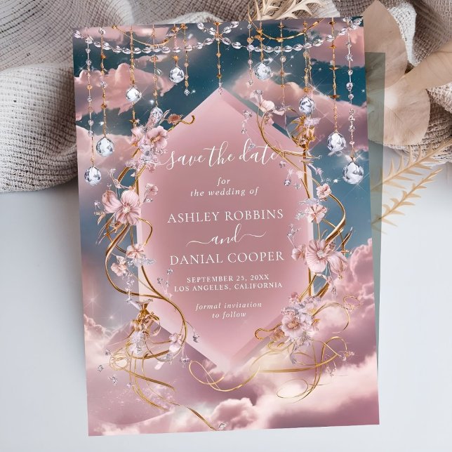 Invitación Opulenta caligrafía de nubes rosadas azules salva  (Subido por el creador)