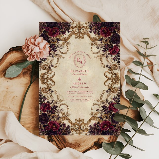 Invitación Opulento Boda de Borgoña Peony (Subido por el creador)