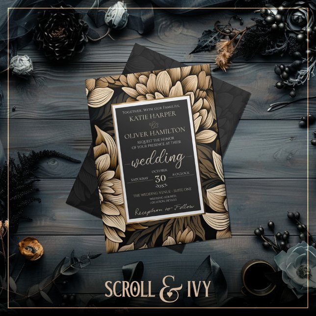 Invitación Opulento Boda de florecimiento de seda y champán (Subido por el creador)