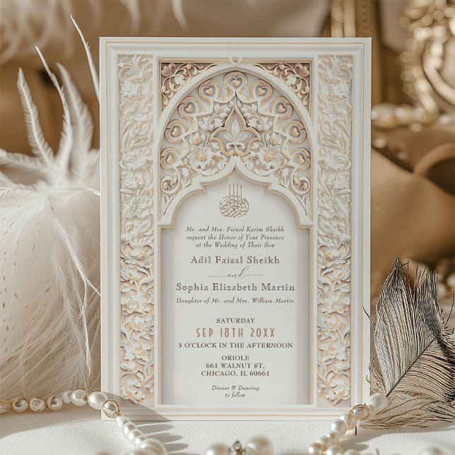 Invitación Opulento Boda musulmán de oro y crema (Subido por el creador)