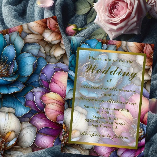 Invitación Opulentos floros con Boda de Gold Outlines (Subido por el creador)