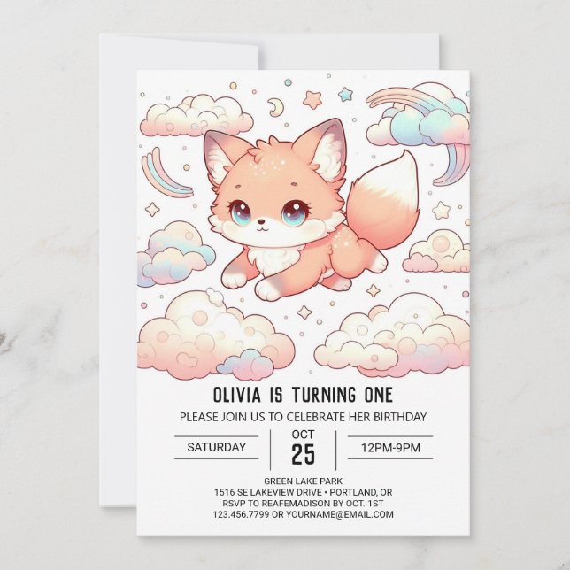 Invitación Orable Fox 1er cumpleaños (Anverso)