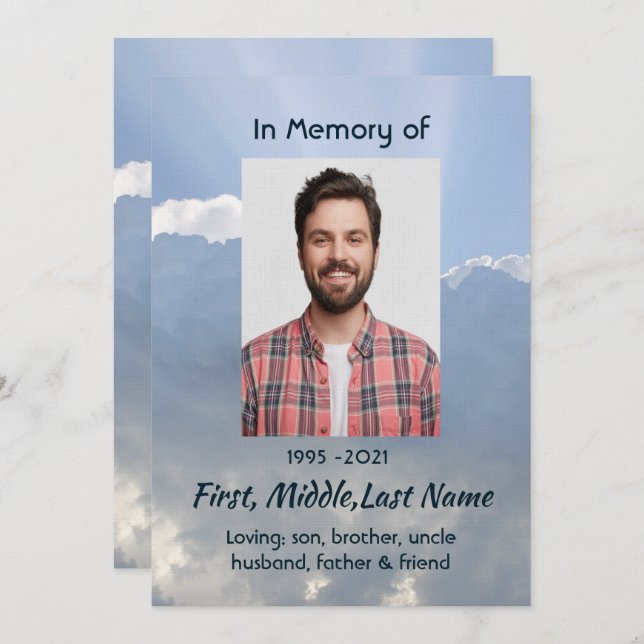 Invitación Oración de foto conmemorativa cielo celestial (Anverso / Reverso)