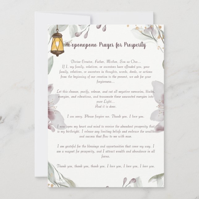 Invitación Oración de Ho'oponopono por la prosperidad (Anverso)