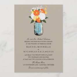 Invitación Oranage Yellow Citron Bloom Mason Jar| Boda