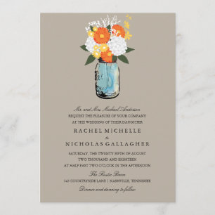 Invitación Oranage Yellow Citron Bloom Mason Jar  Boda