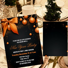 Invitación Orange and Black new year Holiday Party 2026