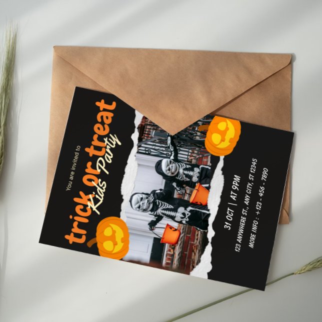 Invitación Orange and Black Trick Or Treat Halloween Kids  (Subido por el creador)