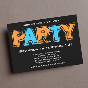 Invitación Orange and Blue Grunge Birthday Party