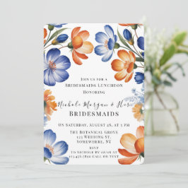 Invitación Orange and Cobalt Blue Floral Bridesmaids Luncheon