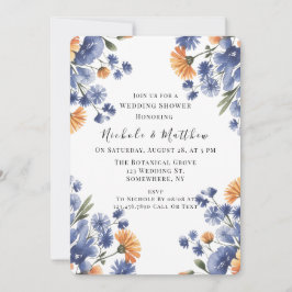 Invitación Orange and Cobalt Blue Floral Wedding Shower