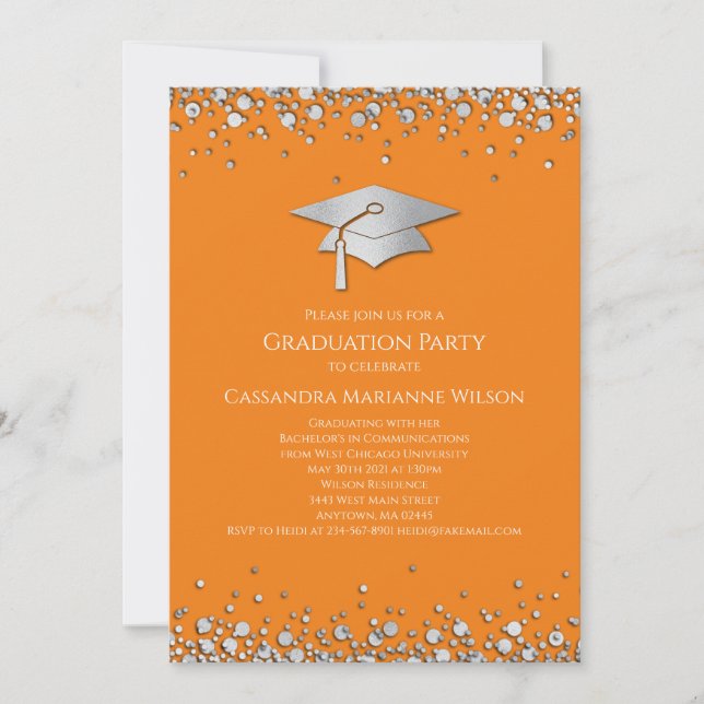 Invitación Orange and Silver Graduation (Anverso)