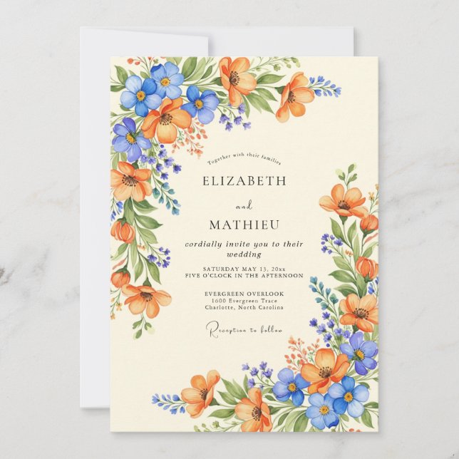 Invitación Orange Azure Bountiful Summer Wedding (Anverso)