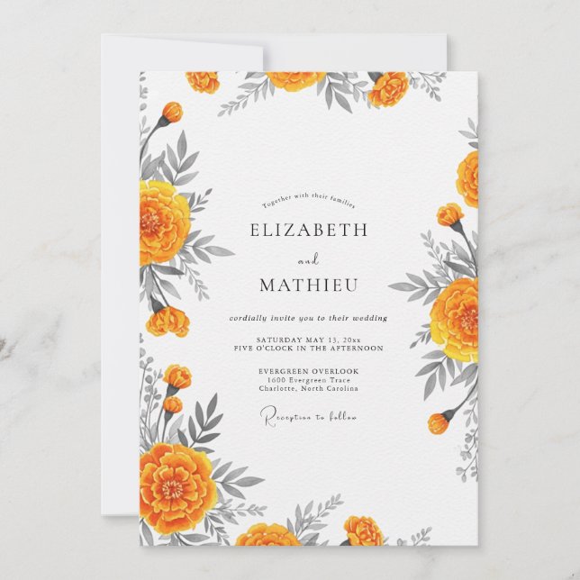 Invitación Orange Bloom Whimsy Wedding (Anverso)