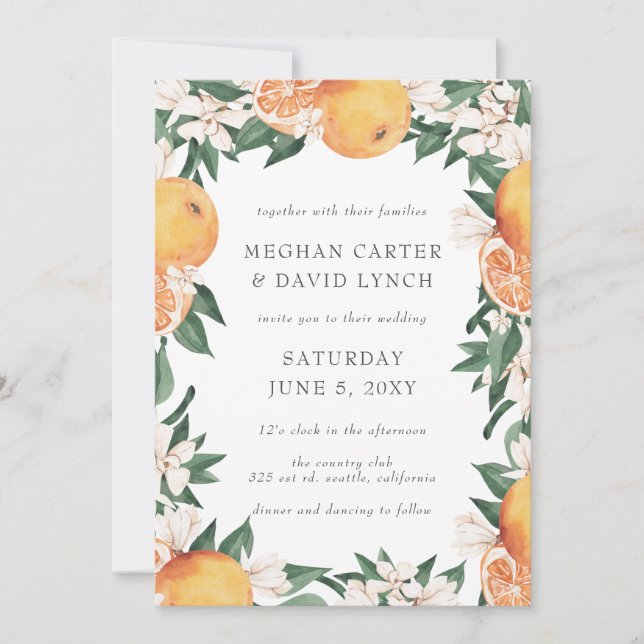 Invitación Orange Blossoms Citrus Botanical Wedding  (Anverso)