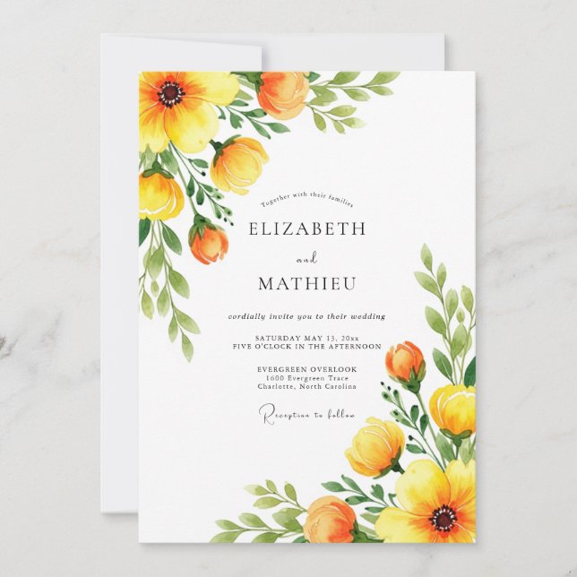Invitación Orange Botanical Blossom Wedding (Anverso)