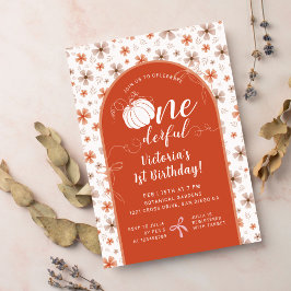 INVITACIÓN ORANGE BOW & ARCH FALL PUMPKIN FLOWERS BIRTHDAY